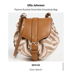 Ulla Johnson Paloma Ruched Convertible Crossbody Bag, Natural, EUC